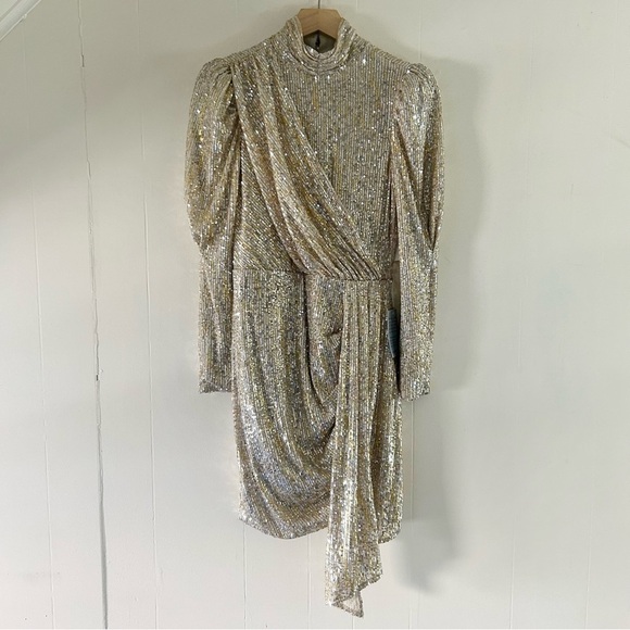 Saylor Bianca Mini Dress in Gold Sequin sz S - Picture 4 of 6